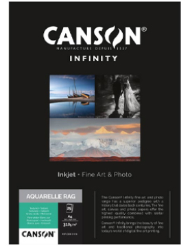 Papel A4 310g Canson Infinity Aquarelle Rag 100% 25Fls