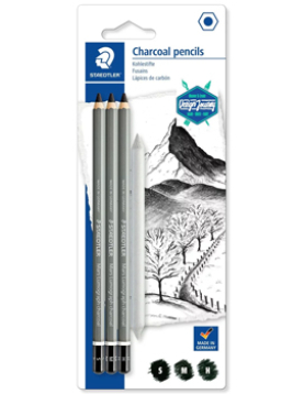 Lápis Carvão 100C STAEDTLER Charcoal + Esfuminho 3un