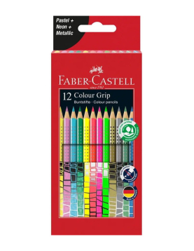 Lápis Cor 12un Cx Cartão Faber-Castell Grip Pastel/Neon 18cm