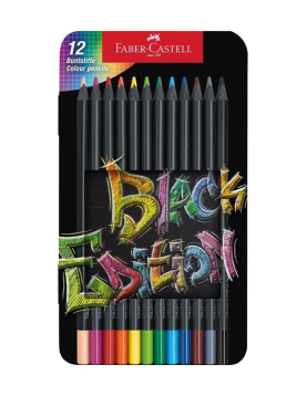 Lápis Cor 12un Cx Metal Faber-Castell Black Edition 18cm