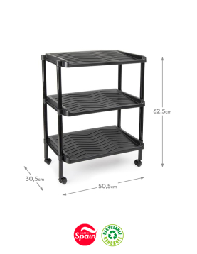 Sapateira c/ Rodas 3 Prateleiras 50,5x30,5x62,5cm Preto