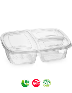 Caixa Hermética Lunch 3 Divisórias Nº1 1200ml Transparente