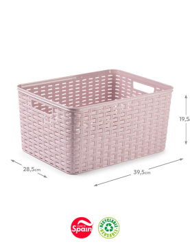 Caixa Arrumação Rattan Nº5 18L Rosa Pastel