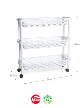Carrinho 3 Cestos Plástico 18,5x58x61cm Aire Slime Branco