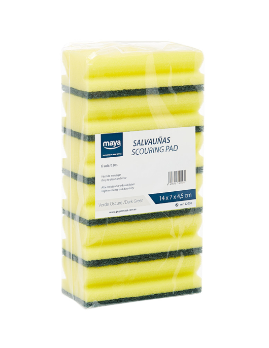 Esfregão Esponja Salva Unhas 14x7cm Amarelo/Verde Pack 6un