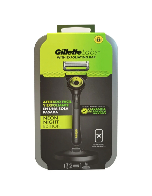 Máquina Manual Gillette Labs Neon Estojo Viagem + 2 Recargas