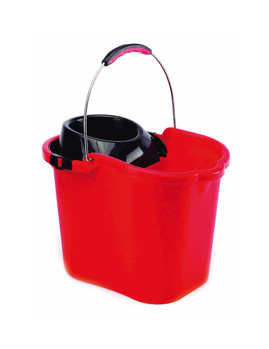 Balde com Espremedor Rectangular Asa Metálica 16L Vermelho