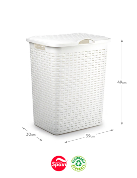 Cesto Roupa Rattan c/ Tampa 38L Branco