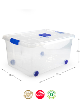 Caixa Plástico com Rodas 62x45x32cm 57L