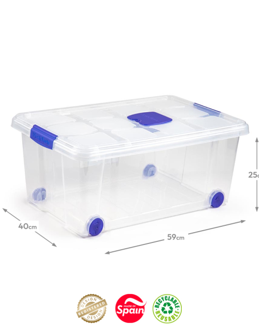 Caixa Plástico com Rodas 59x40x25cm 36L