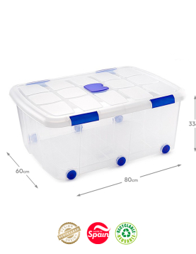 Caixa Plástico com Rodas 80x60x33cm 100L