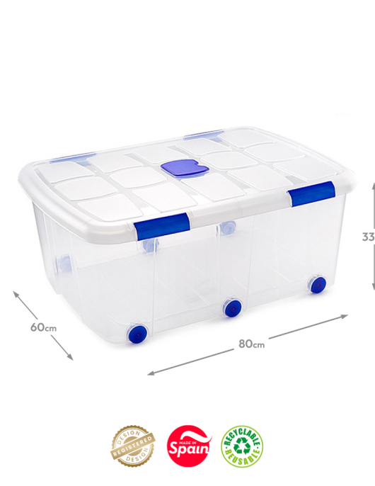 Caixa Plástico com Rodas 80x60x33cm 100L