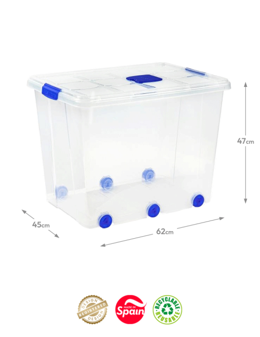 Caixa Plástico com Rodas 62x45x47cm 86L