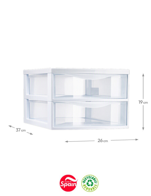 Bloco 2 Gavetas Plástico Easy 26x37x19cm Branco/Transparente
