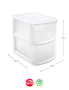 Bloco 2 Gavetas Plástico Tamesis 40x28x41cm Branco
