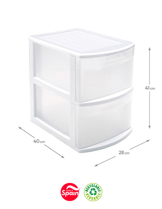 Bloco 2 Gavetas Plástico Tamesis 40x28x41cm Branco