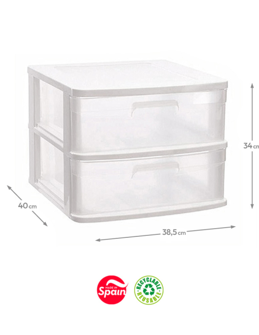 Bloco 2 Gavetas Plástico Sena 40x38,5x34cm Branco