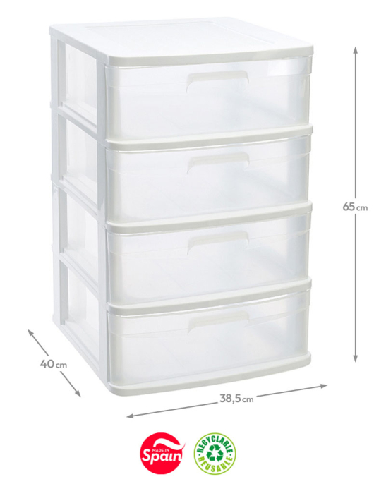 Bloco 4 Gavetas Plástico Sena 40x38,5x65cm Branco