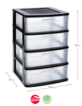 Bloco 4 Gavetas Plástico Sena 40x38,5x65cm Preto