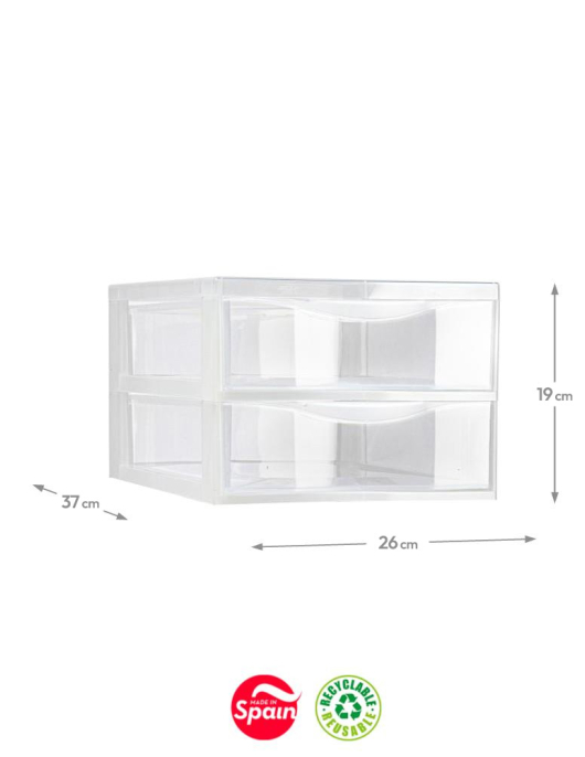 Bloco 2 Gavetas Plástico Easy 26x37x19cm Transparente