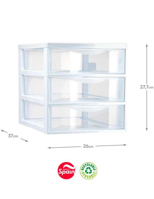 Bloco 3 Gavetas Plástico Easy 26x37x27,7cm Branco