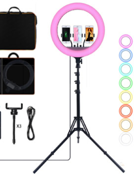 Ring Light 18 Pol RGB Profissional Suporte + Mala + Comando