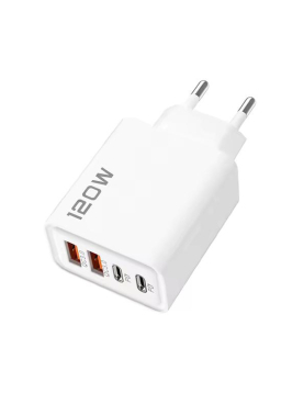 Carregador USB-C PD x2 + USB-A x2 120W Rápido Branco