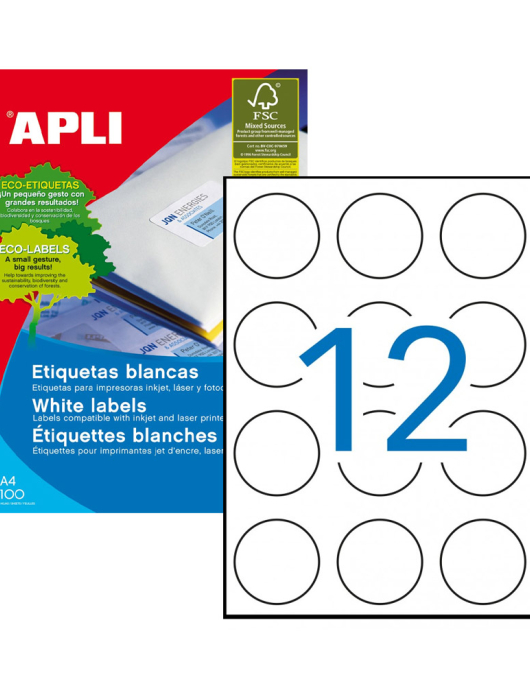 Etiquetas Redondas 60mm Branco Apli 1200un