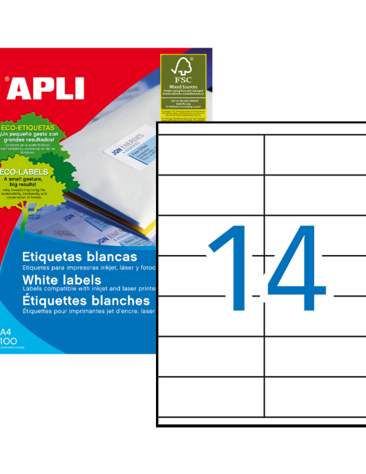 Etiquetas 105x040mm 100Fls A4 Apli 1400un