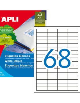 Etiquetas 048,5x016,9mm 100Fls A4 Apli 6800un