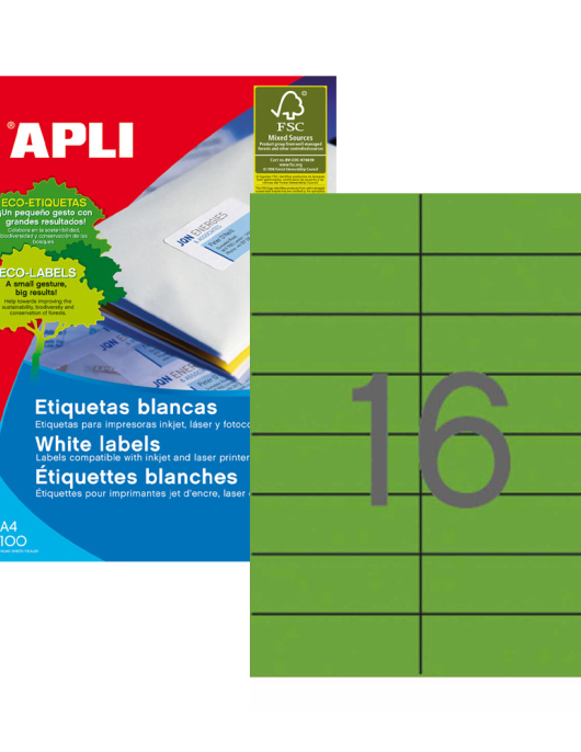 Etiquetas 105x037mm 20Fls A4 Verde Apli 320un