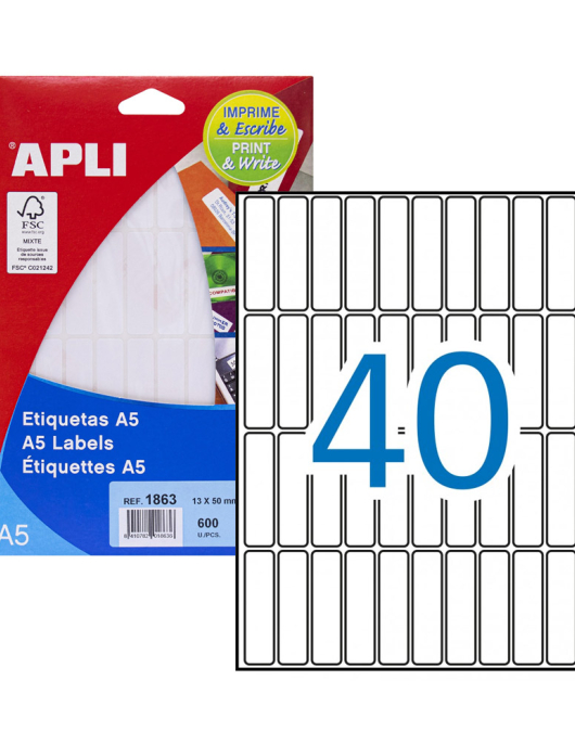 Etiquetas 013x050mm 15Fls A5 01863 Apli 600un