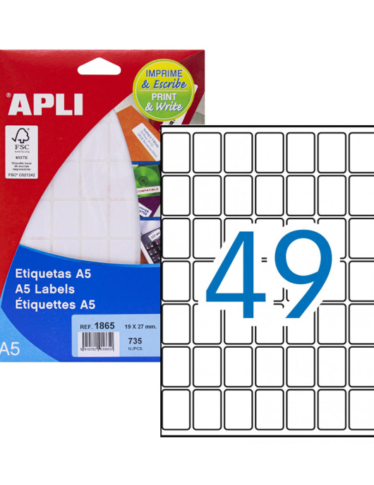 Etiquetas 019x027mm 33Fls A5 01865 Apli 735un