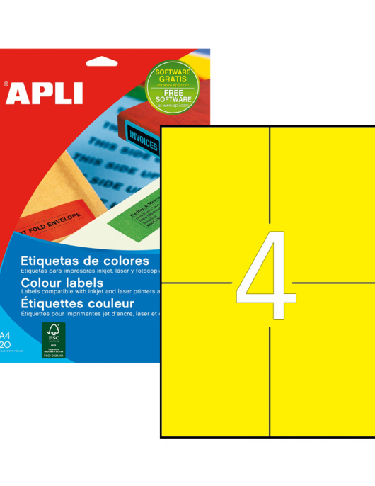 Etiquetas 105x148mm 20Fls A4 Amarelo Apli 80un