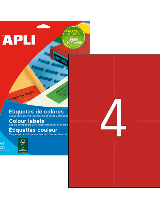 Etiquetas 105x148mm 20Fls A4 Vermelho 80un