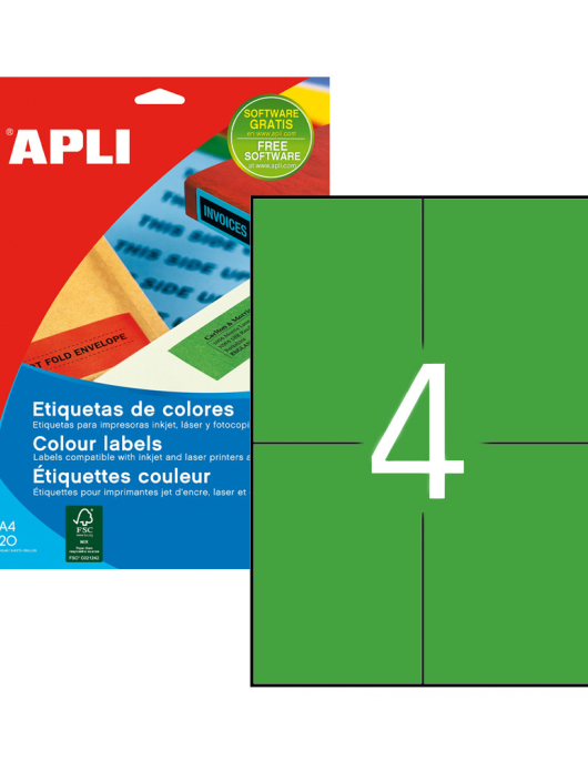Etiquetas 105x148mm 20Fls A4 Verde Apli 80un