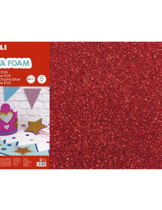 Placa de Goma EVA 40x60cm 2mm Vermelho Purpurinas 3Fls