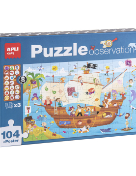 Jogo Educativo Puzzle Apli Barco Pirata 104 Peças