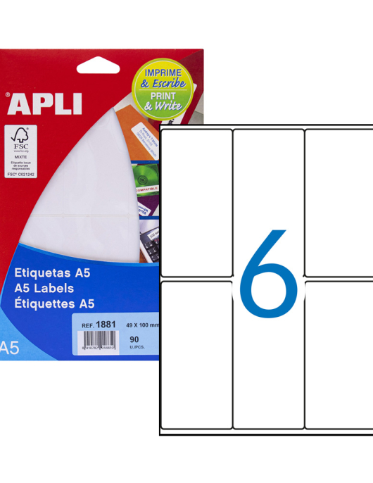 Etiquetas 049x100mm 15Fls A5 Branco Apli 102un