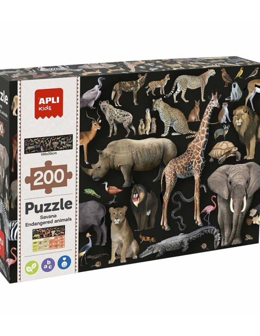 Jogo Educativo Puzzle Apli Animais Ameaçados Savana 200Peças