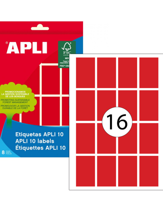 Etiquetas 025x040mm 8Fls A5 Vermelho Apli 125un