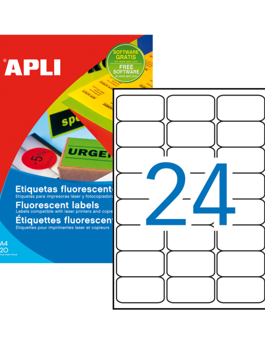 Etiquetas 064x033,9mm 20Fls Vermelho Fluorescente Apli 480un