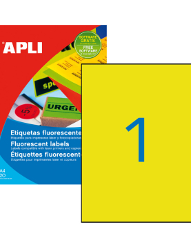 Etiquetas 210x297mm 20Fls A4 Amarelo Fluorescente Apli 20un