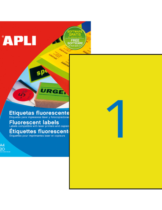 Etiquetas 210x297mm 20Fls A4 Amarelo Fluorescente Apli 20un