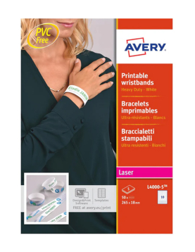 Pulseiras IDENTIFICAÇÃO Avery L4000-5 5x10 Branco=50un
