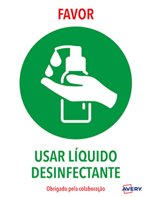 Sinalética Usar Liquido Desinfetante Adesivo A4 2un