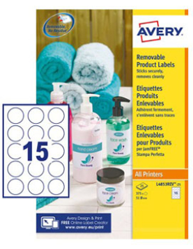 Etiquetas Redondas Removíveis 51mm Avery 25 Folhas 375un
