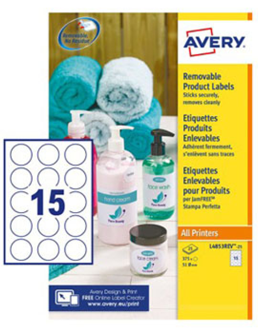 Etiquetas Redondas Removíveis 51mm Avery 25 Folhas 375un