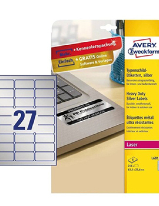 Etiquetas Resistentes 63,5x29,6mm Avery 8 Folhas Prata