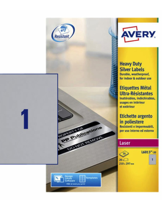Etiquetas Resistentes 210x297mm 20Fls Prata Avery 20un